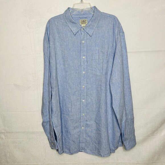 L.L. Bean 100% Linen Men’s XXL Tall Blue Long-Sleeve Button-Down Slightly Fitted - Picture 1 of 7